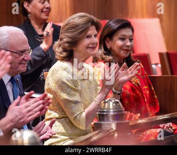 Mexico, Mexique. 13 mars 2024. Le roi de Suède Carl XVI Gustaf et la reine Silvia assistent à une représentation du Ballet Folklórico de México au Palacio de Bellas Artes à Mexico, Mexique, le 13 mars 2024. Le roi et la reine de Suède sont en visite d'État de trois jours au Mexique le 12-14 mars 2024.photo : Jonas Ekströmer/TT/code 10030 crédit : TT News Agency/Alamy Live News Banque D'Images