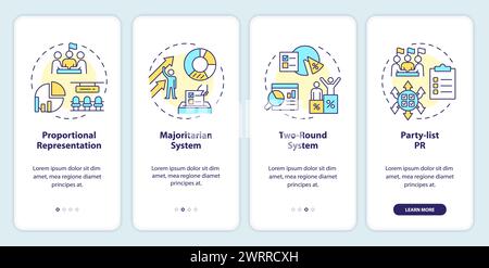 Écran de l'application mobile Onboarding des systèmes électoraux Illustration de Vecteur