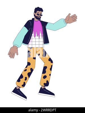 Personnage de dessin animé linéaire Dancing African American Man 2D. Illustration de Vecteur