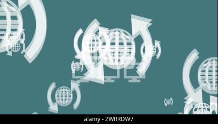 Illustration des icônes du globe au-dessus des ordinateurs Banque D'Images