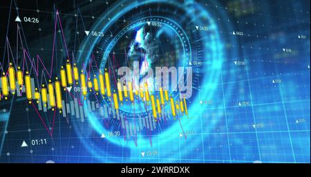 Image du traitement des données financières sur le balayage de l'oscilloscope avec le symbole du dollar sur fond noir Banque D'Images