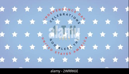 Image du texte du jour de l'indépendance du 4 juillet sur des étoiles sur fond bleu Banque D'Images