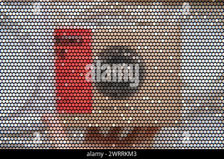 Une personne tient un téléphone portable devant un écran, montrant une vue futuriste dans une métaverse numérique. Banque D'Images