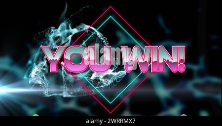 Image de vous gagnez bannière de texte sur la tache de lumière bleue et les ondes numériques sur fond noir Banque D'Images