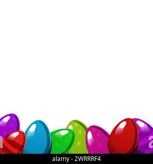 Bannière carrée avec des oeufs de Pâques colorés pour le mot et le texte sur fond blanc. Illustration de printemps dans le style plat. Clipart vecteur de vacances pour la conception de Illustration de Vecteur