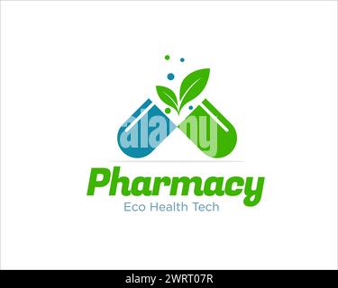 eco pharmacy logo conçoit avec pilule et figure de feuille pour le service médical Illustration de Vecteur