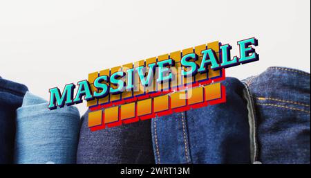 Image de texte de vente massive sur fond de pantalon denim Banque D'Images