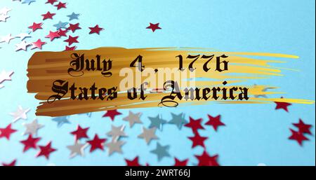 Image du texte du jour de l'indépendance du 4 juillet sur les étoiles des états-unis d'amérique Banque D'Images