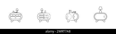 Logo contour de l'armoire. Symbole d'icône livre et lampe sur la table de chevet. Concept d'intérieur de meubles de maison. Illustration de Vecteur