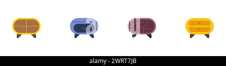 Logo de couleur vive de l'armoire. Concept d'intérieur de meubles de maison. Vecteur de tables de chevet confortables. Illustration de Vecteur