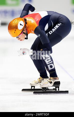 ROTTERDAM - 14/03/2024, ROTTERDAM - Suzanne Schulting pendant l'entraînement avant les Championnats du monde sur courte piste à Ahoy. ANP IRIS VAN DEN BROEK Banque D'Images