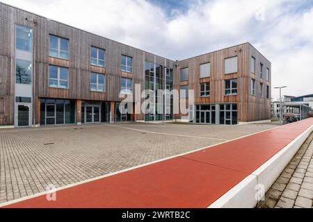 Le bâtiment d'extension 'Zukunftsraum' de l'université privée Witten Herdecke dans la construction durable de bois, Witten, Rhénanie-du-Nord-Westphalie, GE Banque D'Images