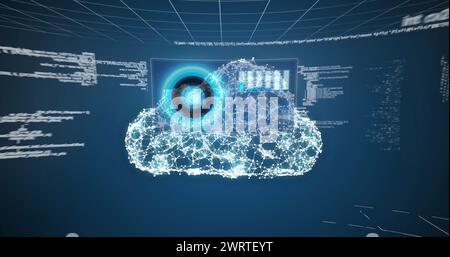 Image de la numérisation de la portée, du cloud numérique et du traitement des données sur les écrans Banque D'Images