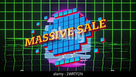 Image de texte de vente massive sur des carrés et fond de grille rétro Banque D'Images