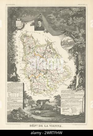 Département de la VIENNE. Carte/carte antique décorative par Victor LEVASSEUR 1856 Banque D'Images