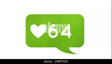 Image numérique d'une icône de coeur et des nombres croissants sur un fond blanc 4k Banque D'Images