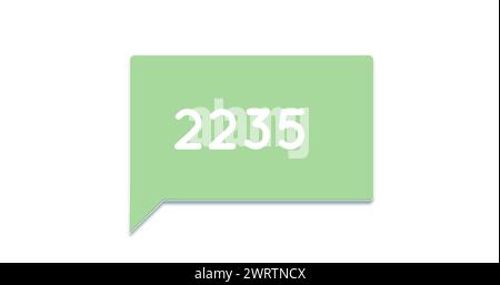 Image d'une boîte de discussion verte avec des chiffres augmentant sur un fond blanc Banque D'Images