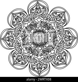 Mandala, vecteur de fleur dessinant à la main des pages de livre de coloriage noir et blanc. Illustration de Vecteur