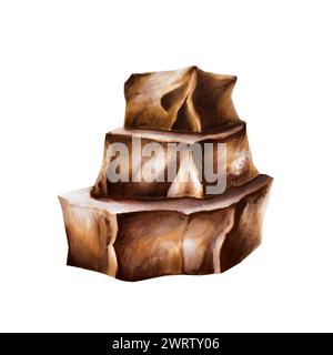 Aquarelle pile de morceaux de chocolat. Lait noir réaliste dessiné à la main et illustration douce sombre isolé sur fond blanc. Pour les designers, packagi Banque D'Images