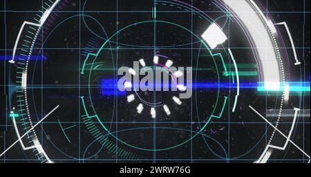 Image numérique de formes abstraites colorées traînées de lumière sur fond noir Banque D'Images