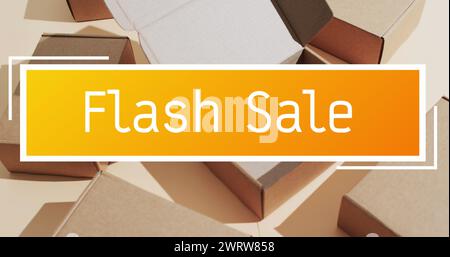 Image d'un texte de vente flash sur des boîtes cadeaux Banque D'Images