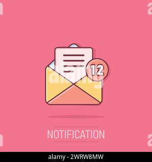 Nouvelle icône de messages entrants de style comique. Enveloppe avec illustration vectorielle de notification sur un arrière-plan isolé. Concept commercial de signature d'e-mail Illustration de Vecteur