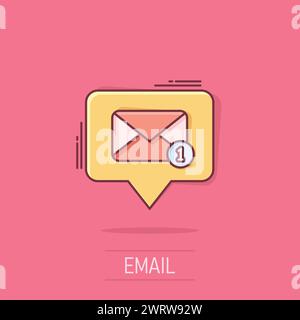 Nouvelle icône de messages entrants de style comique. Enveloppe avec illustration vectorielle de notification sur un arrière-plan isolé. Concept commercial de signature d'e-mail Illustration de Vecteur