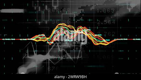 Image de graphes multicolores, blockchains et nombres sur fond abstrait Banque D'Images