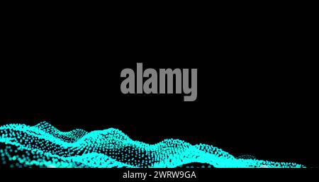 Image de maille abstraite avec des taches brillantes bleues flottant et ondulant sur fond noir Banque D'Images