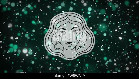 Image d'un visage de jeune fille avec signe du zodiaque vierge contre des fusées lumineuses flottantes Banque D'Images