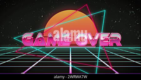 Image de jeu de texte rouge sur des triangles de néon dans la grille et bon sur le noir Banque D'Images