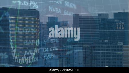 Image de graphiques financiers et de données sur le paysage urbain Banque D'Images