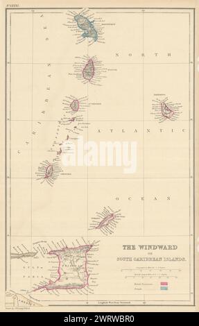 Îles du vent ou des Caraïbes du Sud. Barbade. Lucia Trinidad. Carte de LOWRY 1860 Banque D'Images