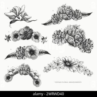 Ensemble de 4 éléments de design floral Vintage Illustration de Vecteur