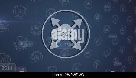 Réseau d'icônes numériques et de bulles de parole multiples avec des nombres croissants sur fond bleu Banque D'Images