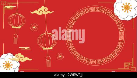 Image de motif chinois et décoration sur fond rouge Banque D'Images