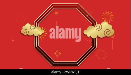 Image de motif chinois et décoration sur fond rouge Banque D'Images