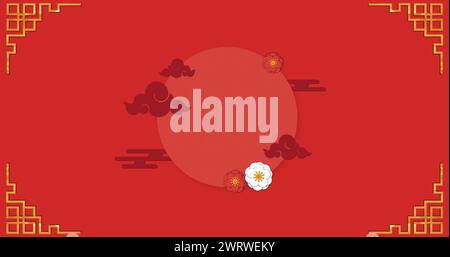 Image de motif chinois et décoration sur fond rouge Banque D'Images