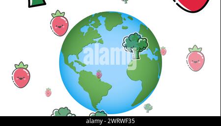 Image de légumes tombant sur le globe sur fond blanc Banque D'Images