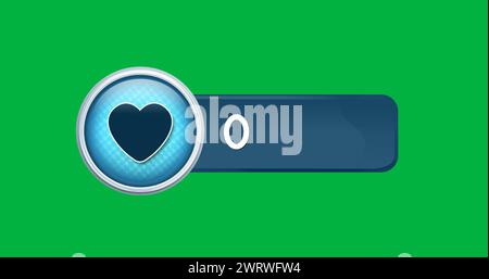 Image numérique d'une icône de coeur avec des nombres croissants un fond vert 4k Banque D'Images