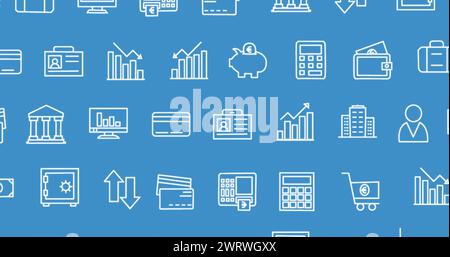 Image de l'interface avec plusieurs icônes numériques se déplaçant sur fond bleu avec espace de copie Banque D'Images