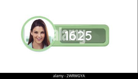 Image d'une boîte verte avec des nombres croissants et une photo recadrée d'une femme caucasienne sur un bac blanc Banque D'Images