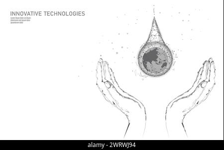 Économiser de l'eau faible main concept poly. Planète écologie triangle polygonale Océan mer bannière de sécurité. Goutte d'eau nature environnement global fixe fuite monde soins Illustration de Vecteur
