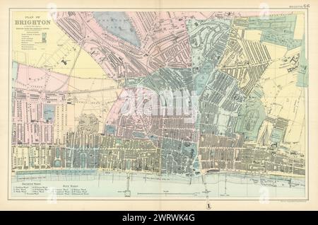 BRIGHTON & HOVE plan de ville antique par GW BACON Sussex 1898 carte ancienne Banque D'Images