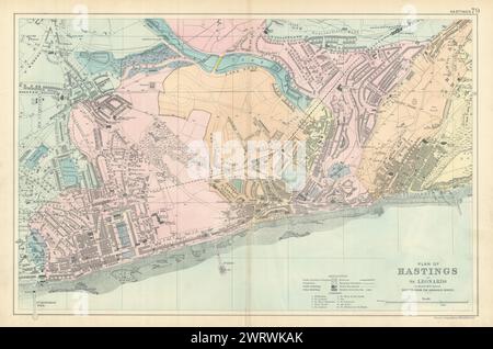 HASTINGS & St Leonards plan de ville par GW BACON 1898 carte ancienne antique Banque D'Images