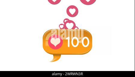 Image numérique de l'icône du cœur avec des nombres croissants et des coeurs se déplaçant en arrière-plan 4k Banque D'Images