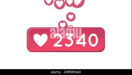 Image numérique de l'icône du cœur avec des nombres croissants et des coeurs se déplaçant en arrière-plan 4k Banque D'Images