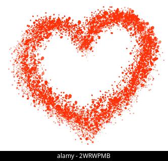 Symbole artistique d'icône de forme de coeur éclaboussé isolé sur fond blanc. Illustration peinte à la main Banque D'Images