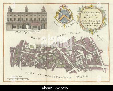 Limestreet Ward. Ville de Londres. Leadenhall Gracechurch Street. Carte BOWEN c1772 Banque D'Images