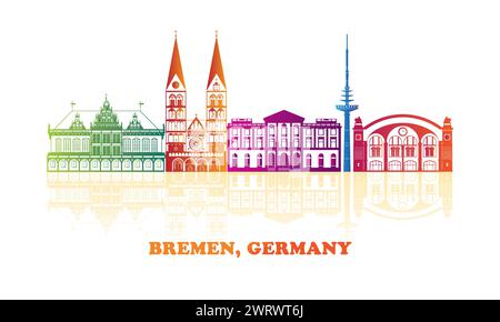 Panorama coloré Skyline de la ville de Brême, Allemagne - illustration vectorielle Illustration de Vecteur